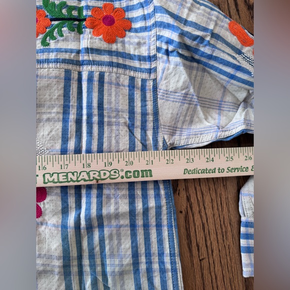 NWT We The Free Blue Plaid Sashiko Flannel Shirt with Floral Embroidery M - Picture 8 of 11